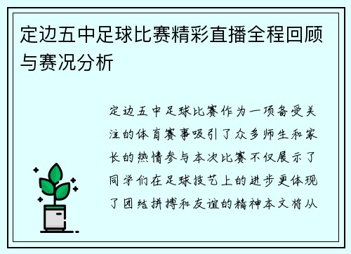 定边五中足球比赛精彩直播全程回顾与赛况分析